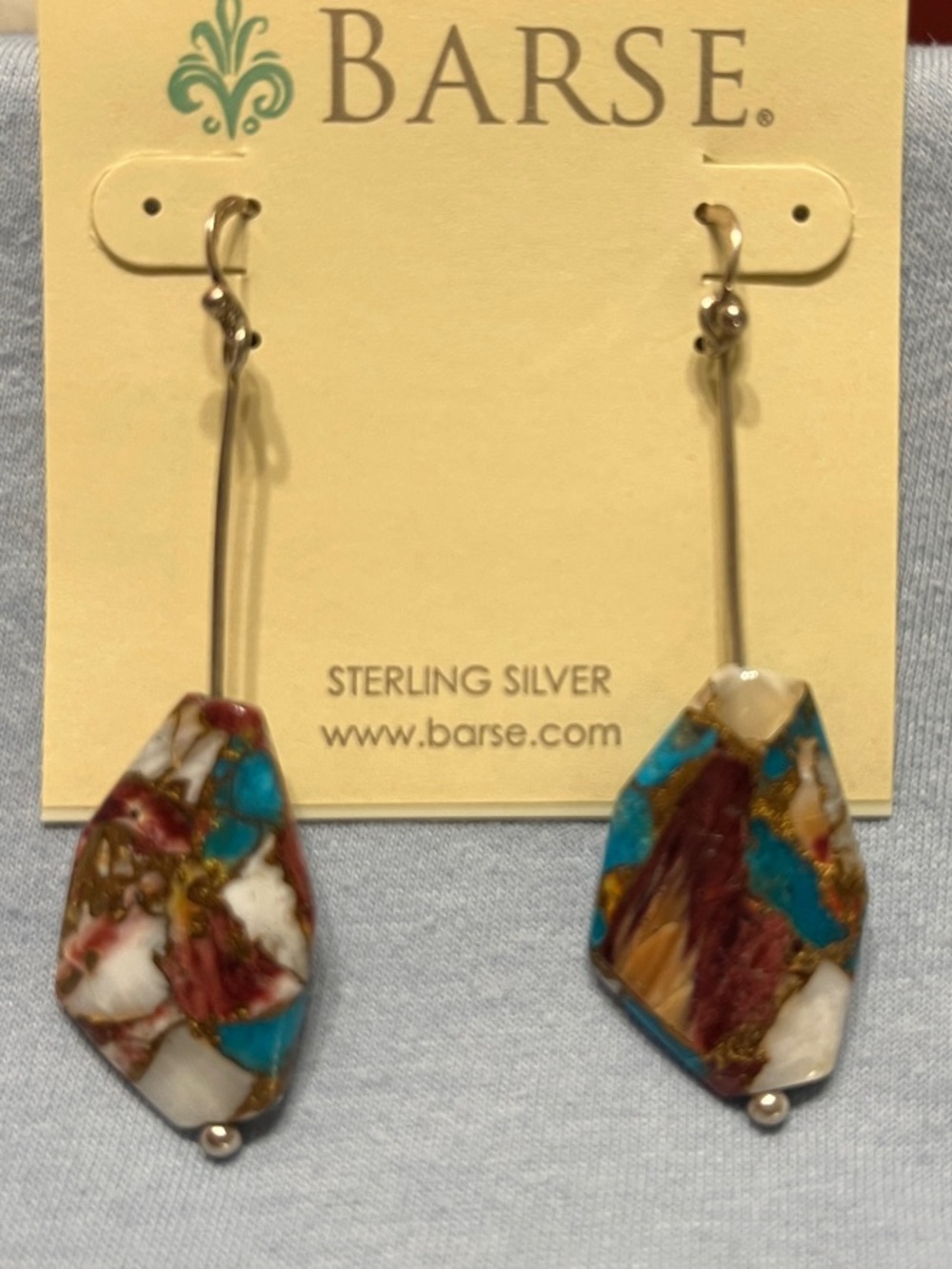 Studio Barse Turquoise, White & Brown Inlay Sterling Silver Drop Earrings